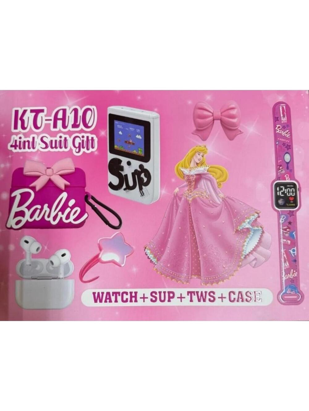 BARBIE Gift Set Game system, earphones,watch case,new pink white new
